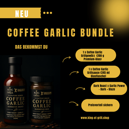 King of Grill – Coffee Garlic Sauce und BBQ Rub für Steak & Burger
