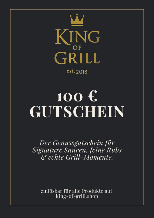 Gutschein – 100 € | BBQ Saucen & Grillgewürze von Arne Schunck - King of Grill