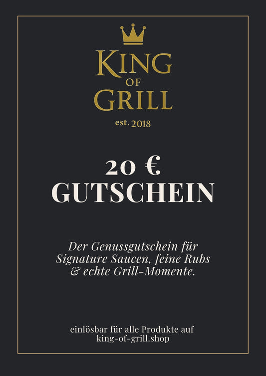 Gutschein – 20 € | BBQ Saucen & Grillgewürze von Arne Schunck - King of Grill