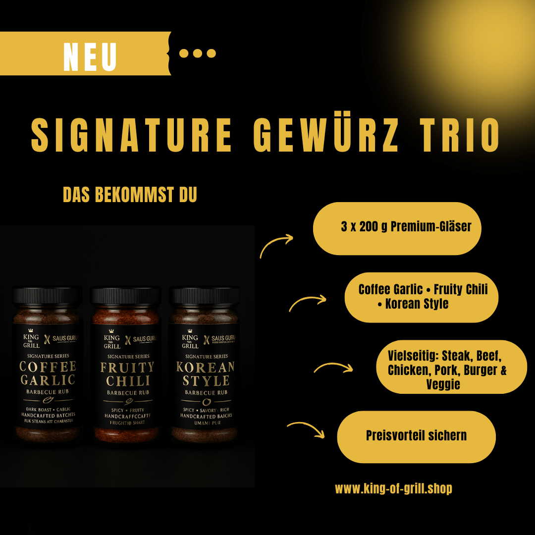King of Grill – 3er Gewürz Trio für Steak, Chicken & Ribs | Coffee Garlic, Fruity Chili, Korean Style
