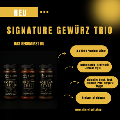 King of Grill – 3er Gewürz Trio für Steak, Chicken & Ribs | Coffee Garlic, Fruity Chili, Korean Style